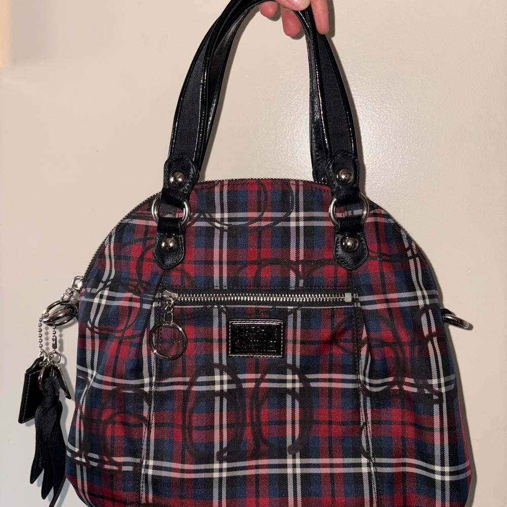 COACH Y2K Poppy DAISY Red Tartan Plaid SIGNATURE shoulder bag purse